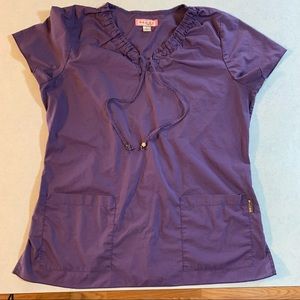 Scrub Top Large Koi Kathy Peterson Ruffled Neck